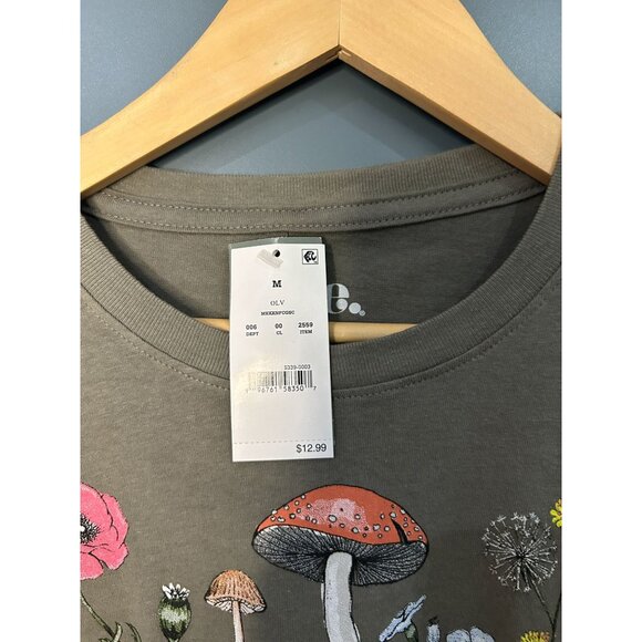 NWT Women's Floral Mushroom Short Sleeve Graphic T-Shirt - Olive Green M - Picture 4 of 6